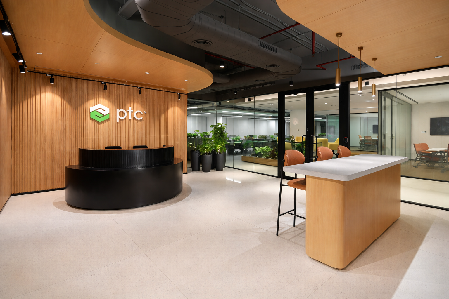 PTC office interior showcasing a modern collaborative workspace