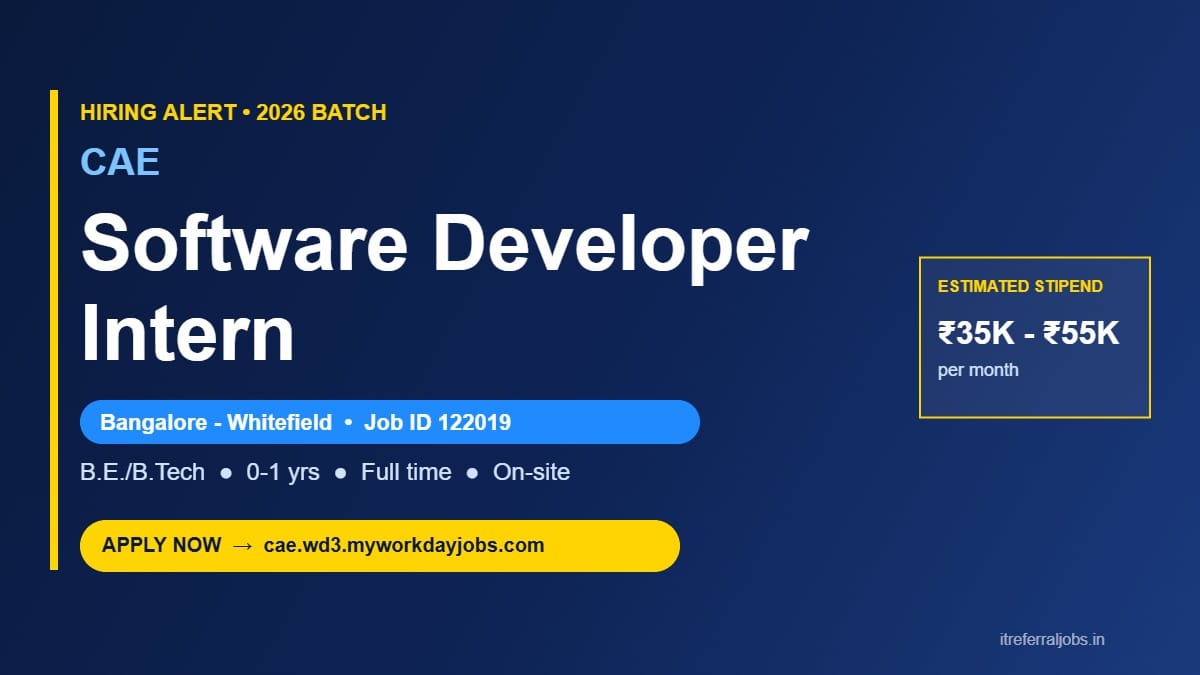 CAE Recruitment 2026: Software Developer Intern in Bangalore