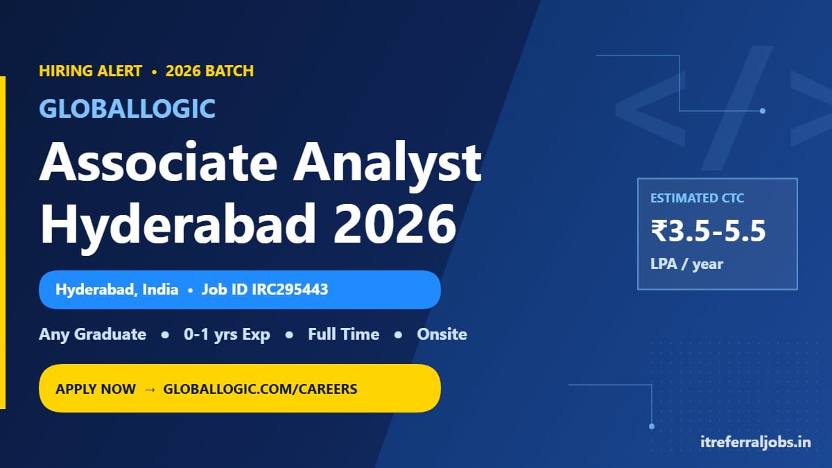 GlobalLogic Hiring Associate Analyst in Hyderabad for Freshers 2026 (IRC295443) – Apply Now