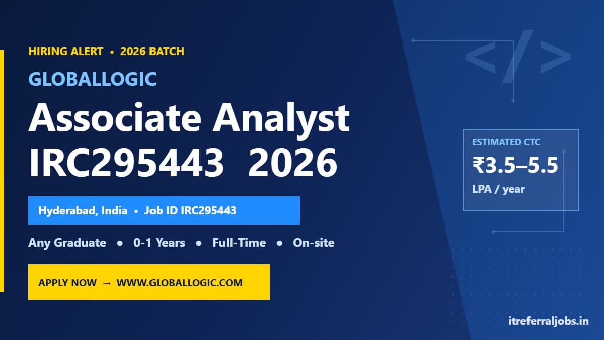 GlobalLogic Associate Analyst Recruitment 2026 | Hyderabad | Freshers IRC295443