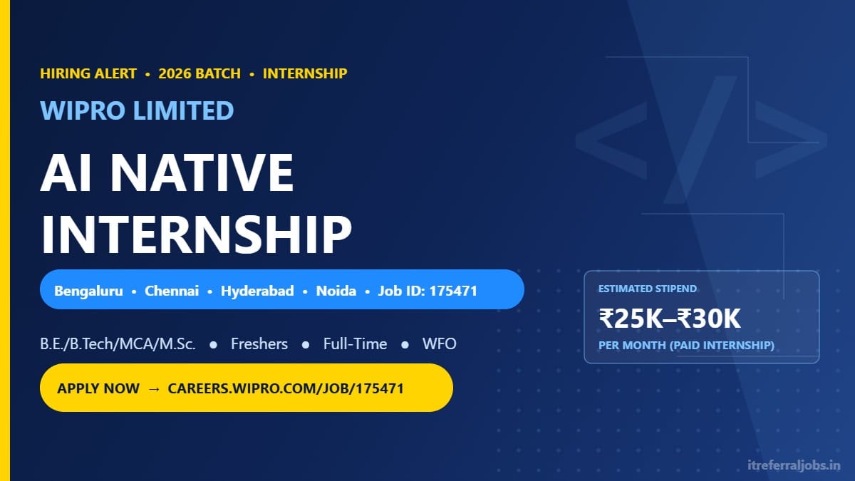 Wipro AI Native Internship 2026 in India | Job ID 175471 | Bengaluru, Hyderabad, Noida – Apply Now