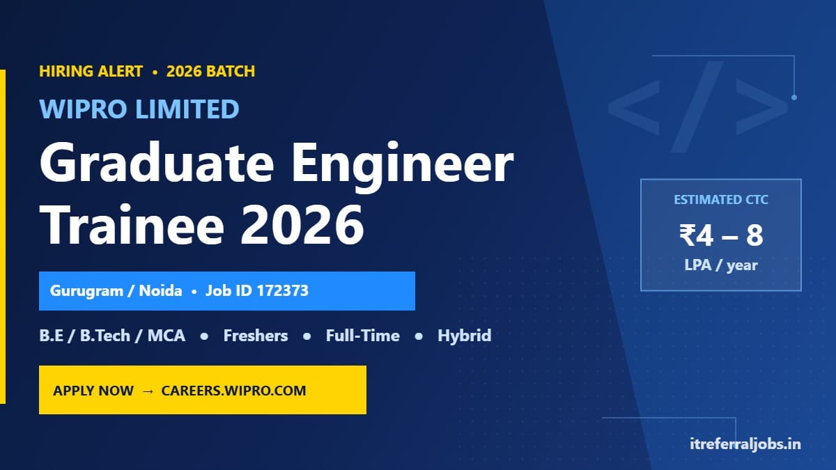 Wipro Graduate Engineer Trainee 2026: Apply for Freshers Jobs in Gurugram & Noida