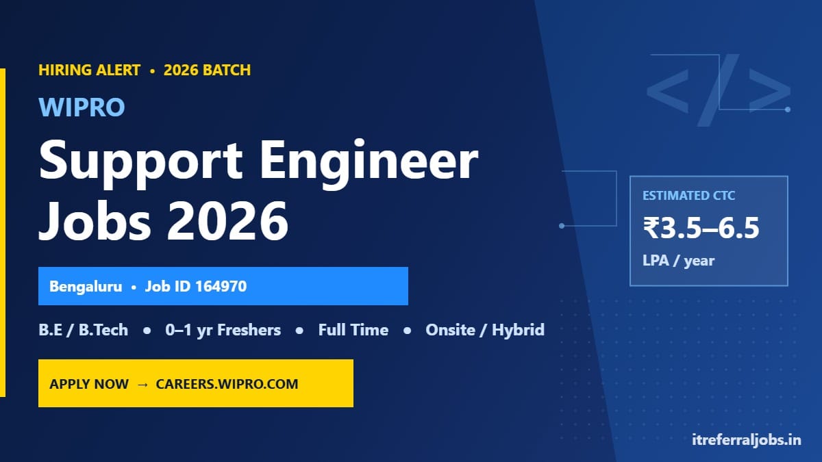 Wipro Support Engineer Jobs 2026 in Bengaluru | Freshers Hiring