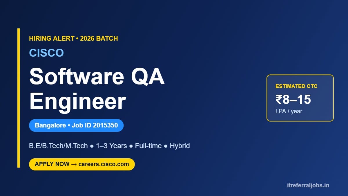 Cisco Software QA Engineer Jobs in Bangalore 2026 – Apply Now