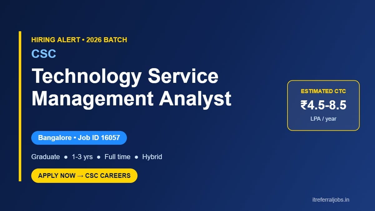 CSC Technology Service Management Analyst Jobs 2026 in Bangalore