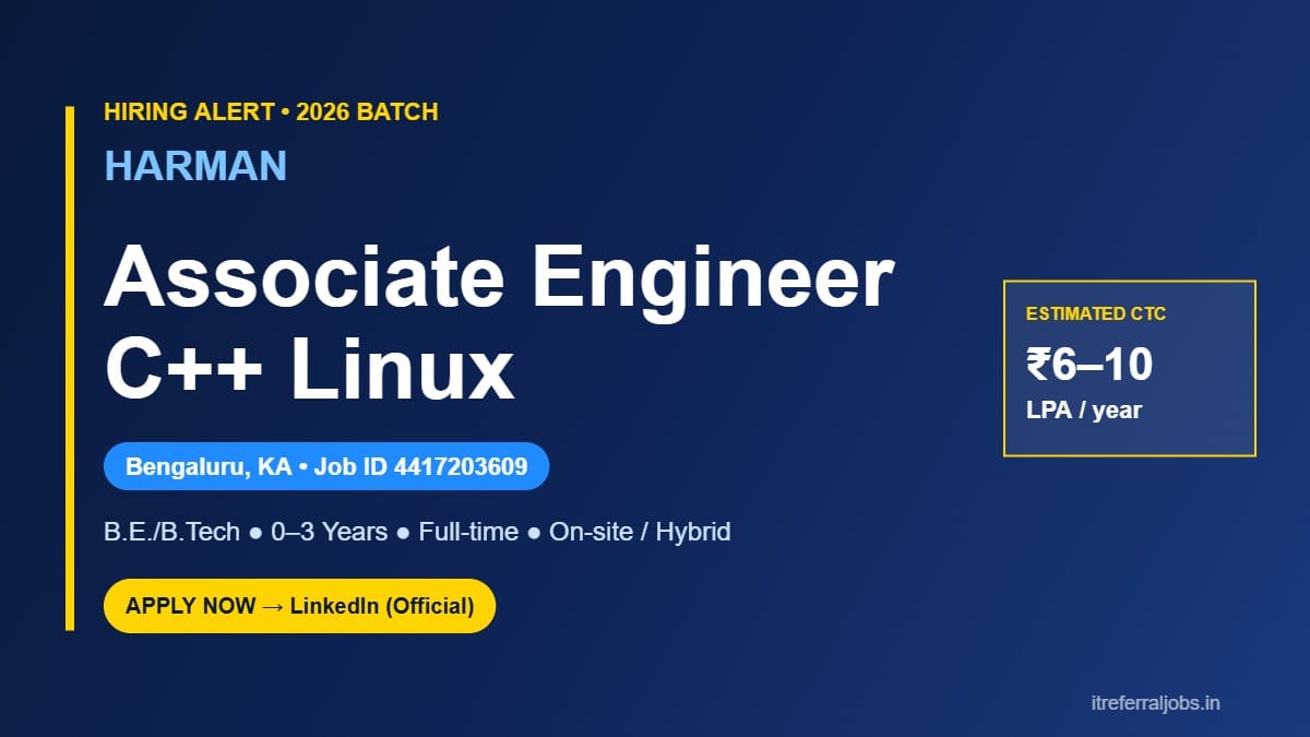 HARMAN Associate Engineer C++ Linux Jobs in Bangalore 2026
