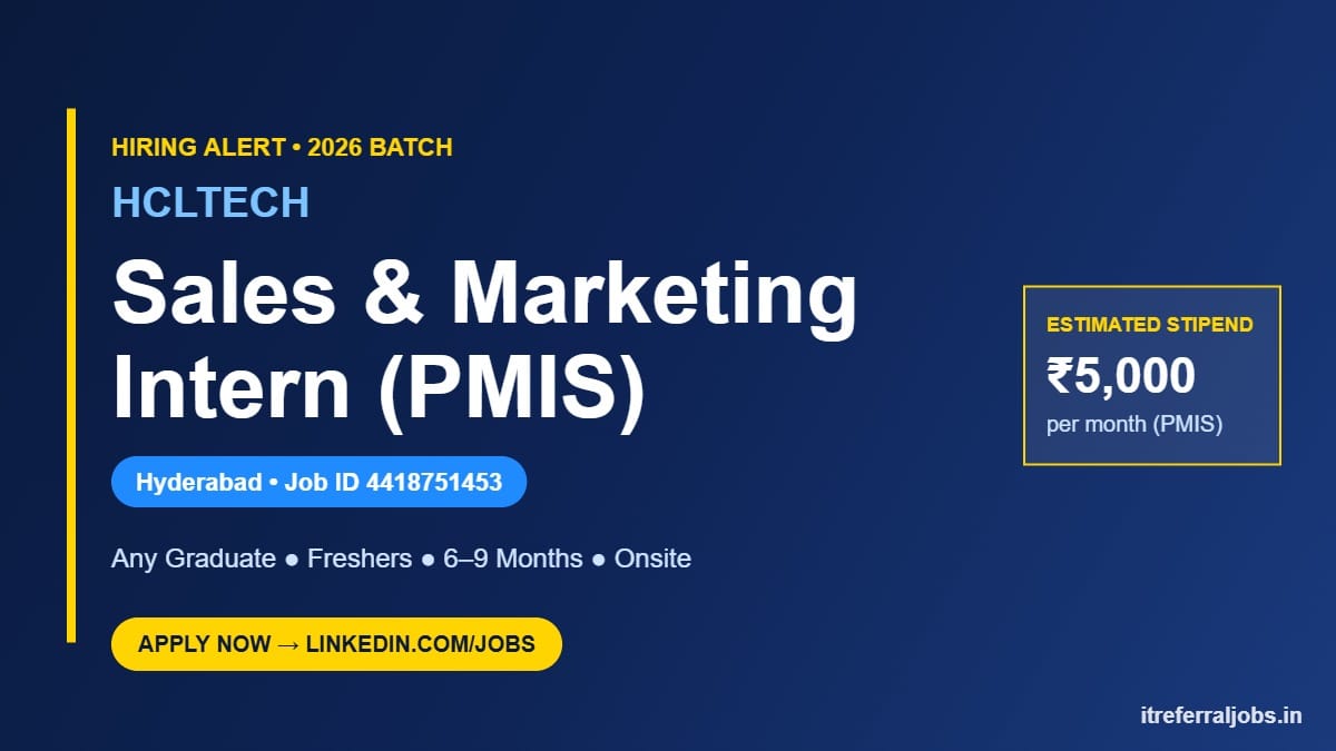 HCLTech Internship 2026: Sales & Marketing Intern Hyderabad