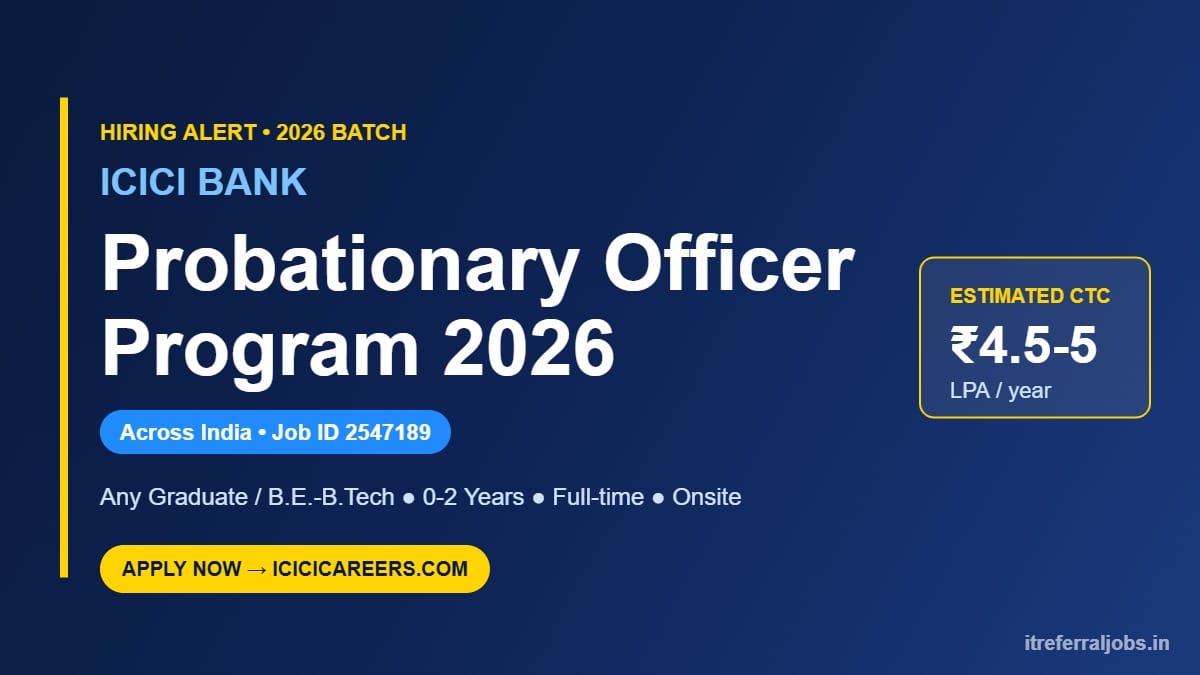 ICICI Bank Recruitment 2026: Probationary Officer Program for Freshers
