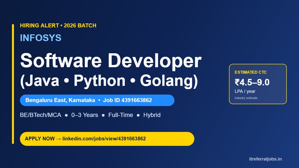 Infosys Software Developer Jobs in Bengaluru 2026 | Apply Now