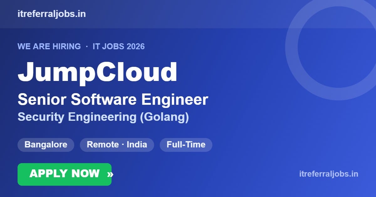 JumpCloud Senior Software Engineer Jobs 2026 in India | Security Engineering (Apply Now)