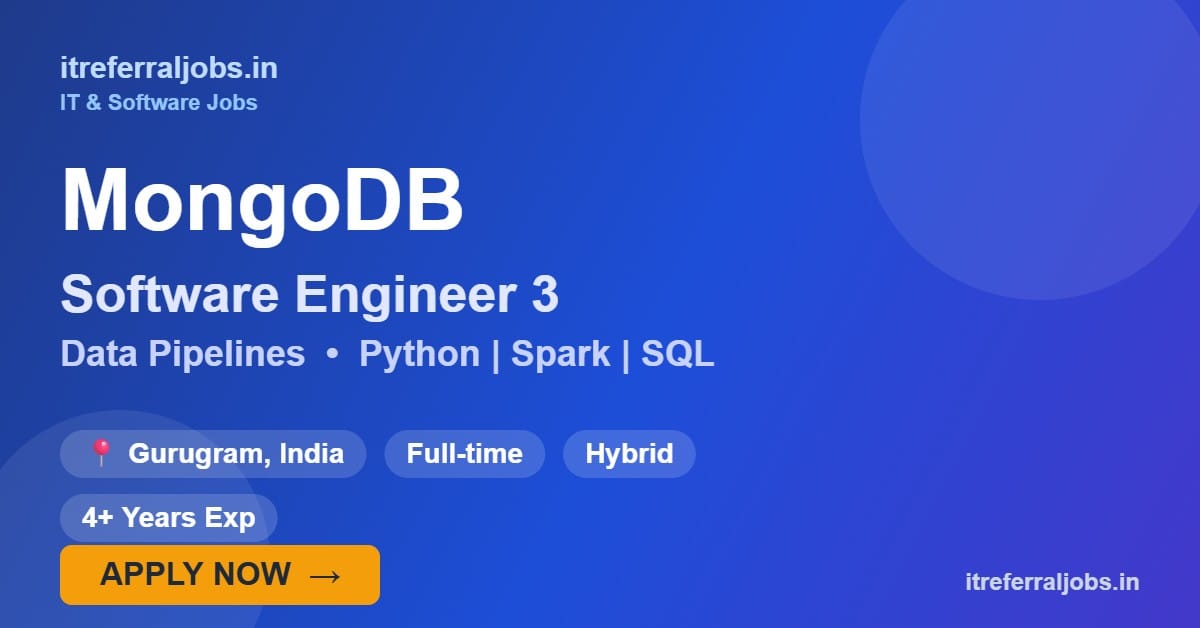 MongoDB Software Engineer 3 Jobs 2026 in Gurugram | Data Pipelines (Python, Spark) — Apply Now