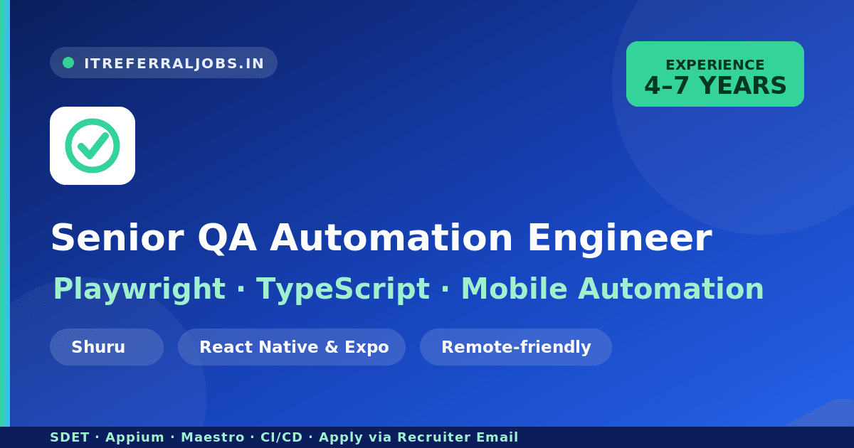 Senior QA Automation Engineer Job at Shuru (4–7 Years) – Playwright, TypeScript & Mobile Automation