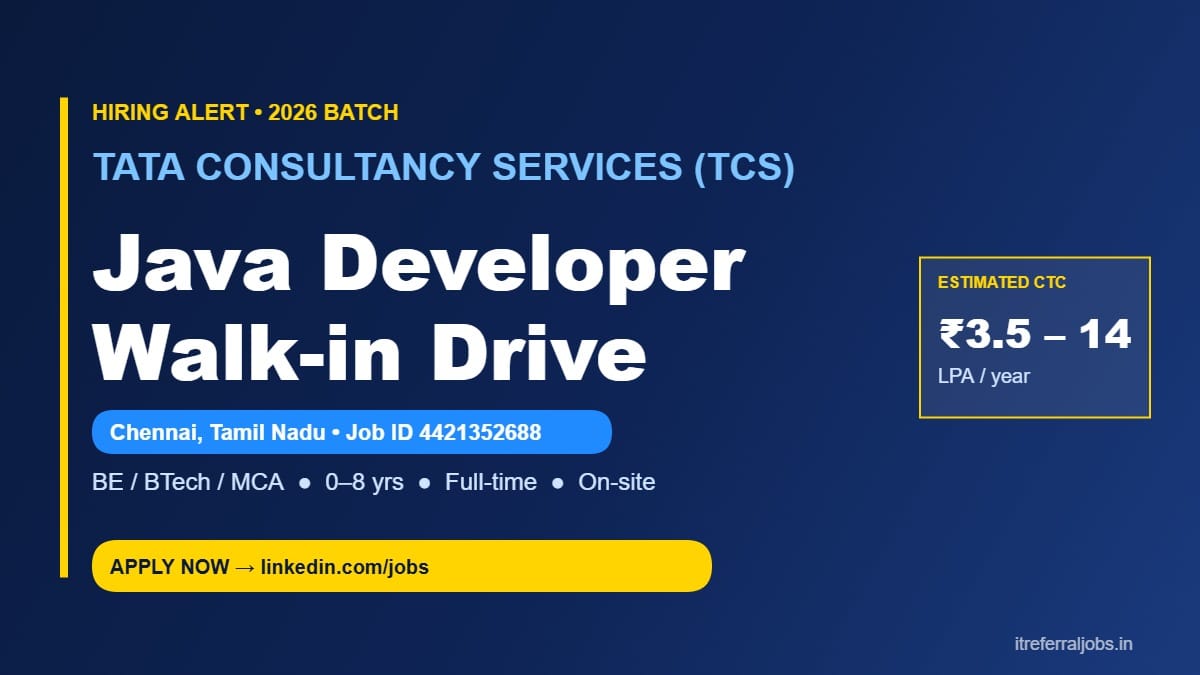 TCS Java Developer Walk-in Drive Chennai 2026 — Apply Now