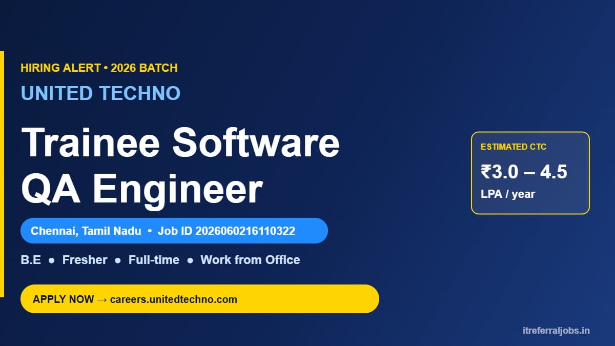 United Techno Trainee Software QA Engineer Job 2026 Chennai