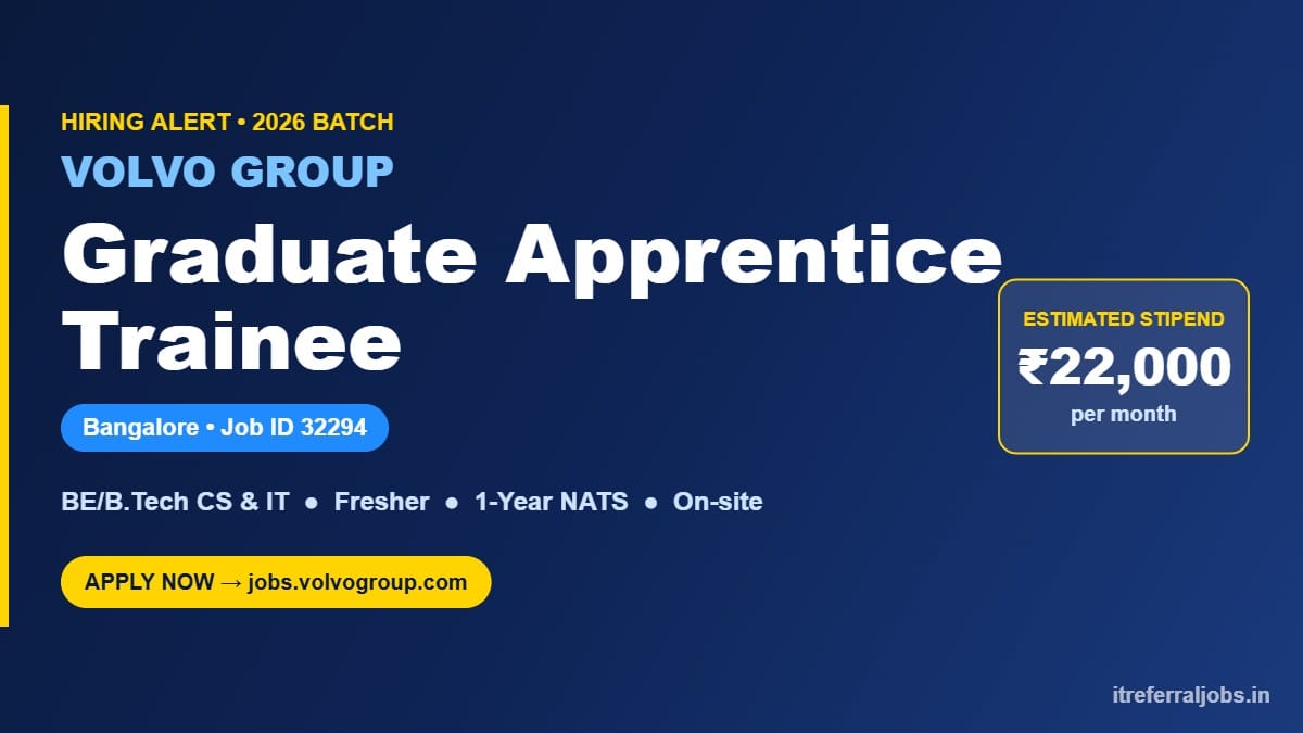 Volvo Graduate Apprentice Trainee 2026 — CS/IT Jobs Bangalore