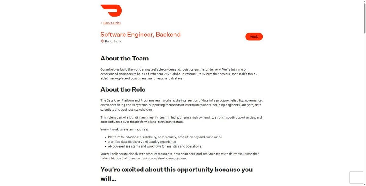 DoorDash Hiring Software Engineer, Backend in Pune | Latest IT Jobs 2026