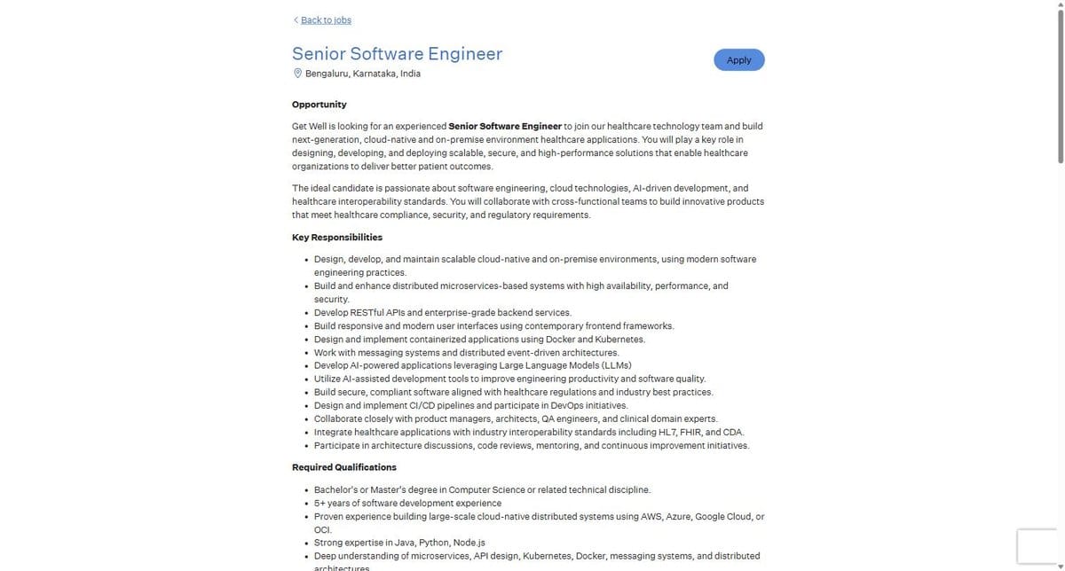 Get Well Hiring Senior Software Engineer in Bengaluru | Apply Online