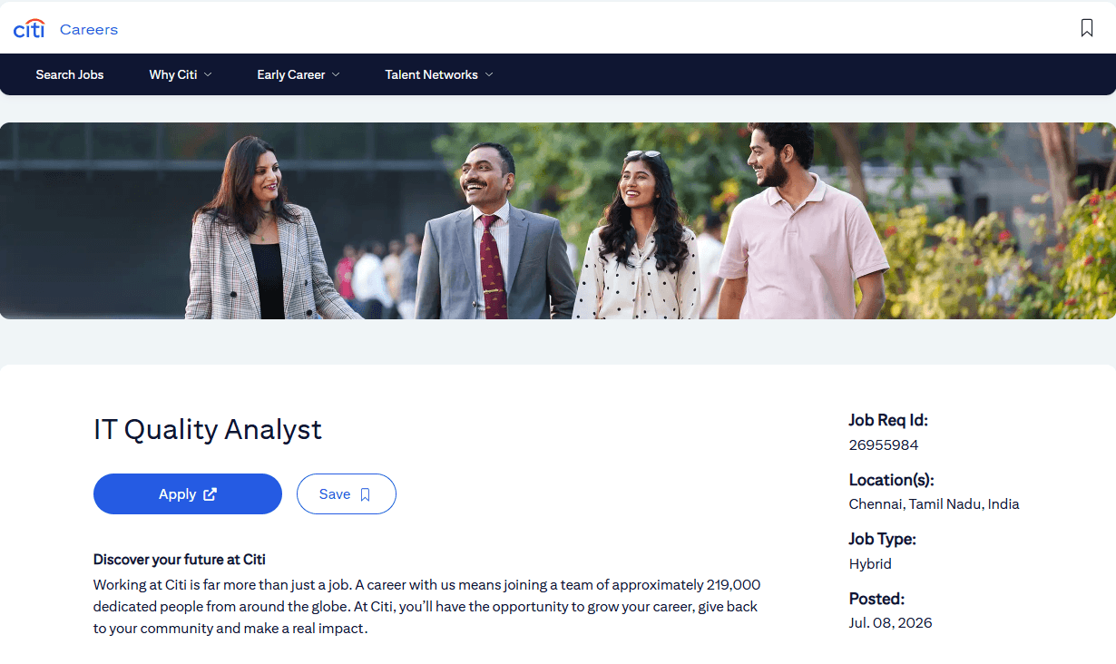 Citi QA Engineer Job in Chennai – Selenium & Java (3‑5 yrs) – Apply Now