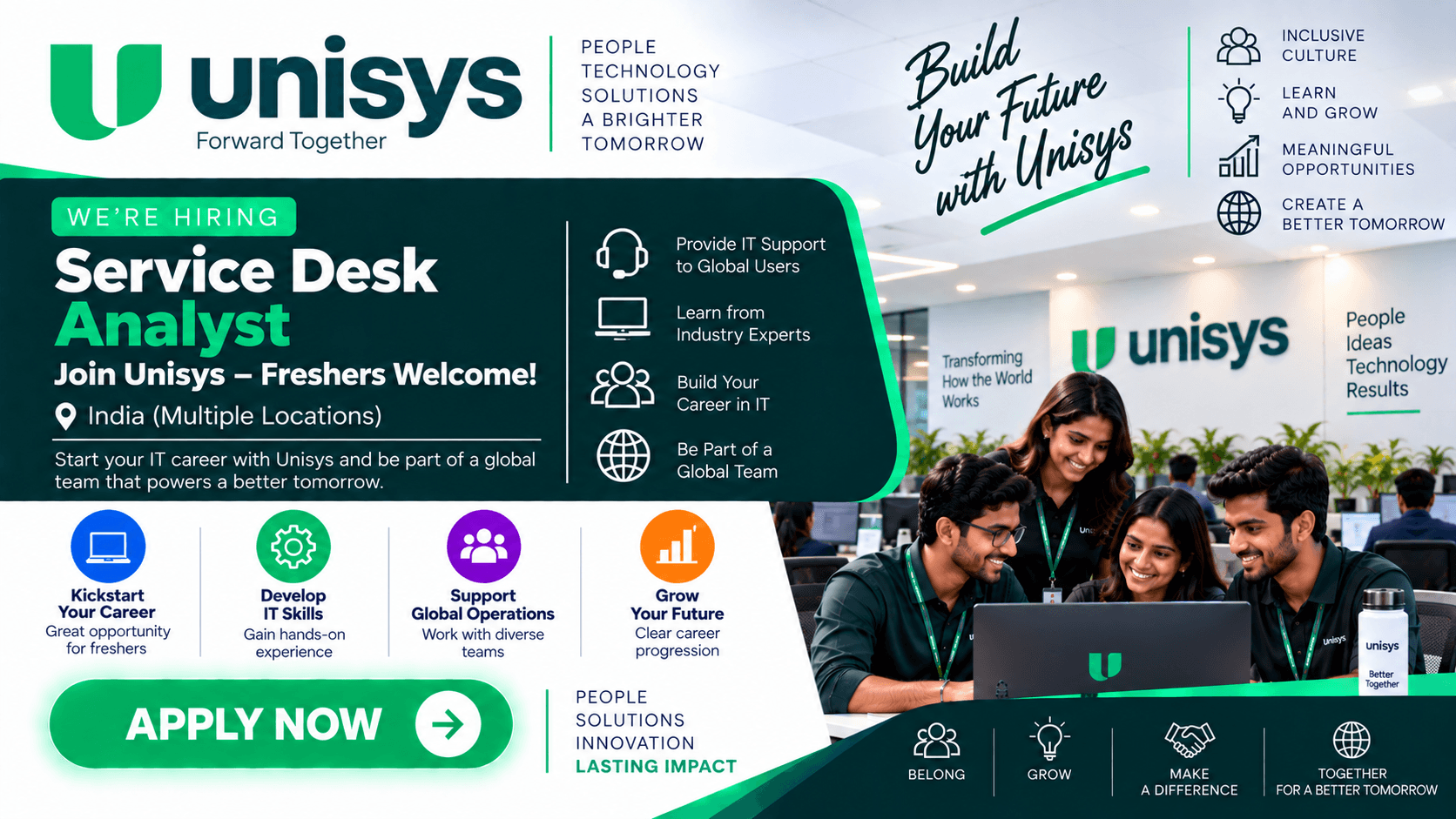 Freshers: Join Unisys as Service Desk Analyst – IT Job in India