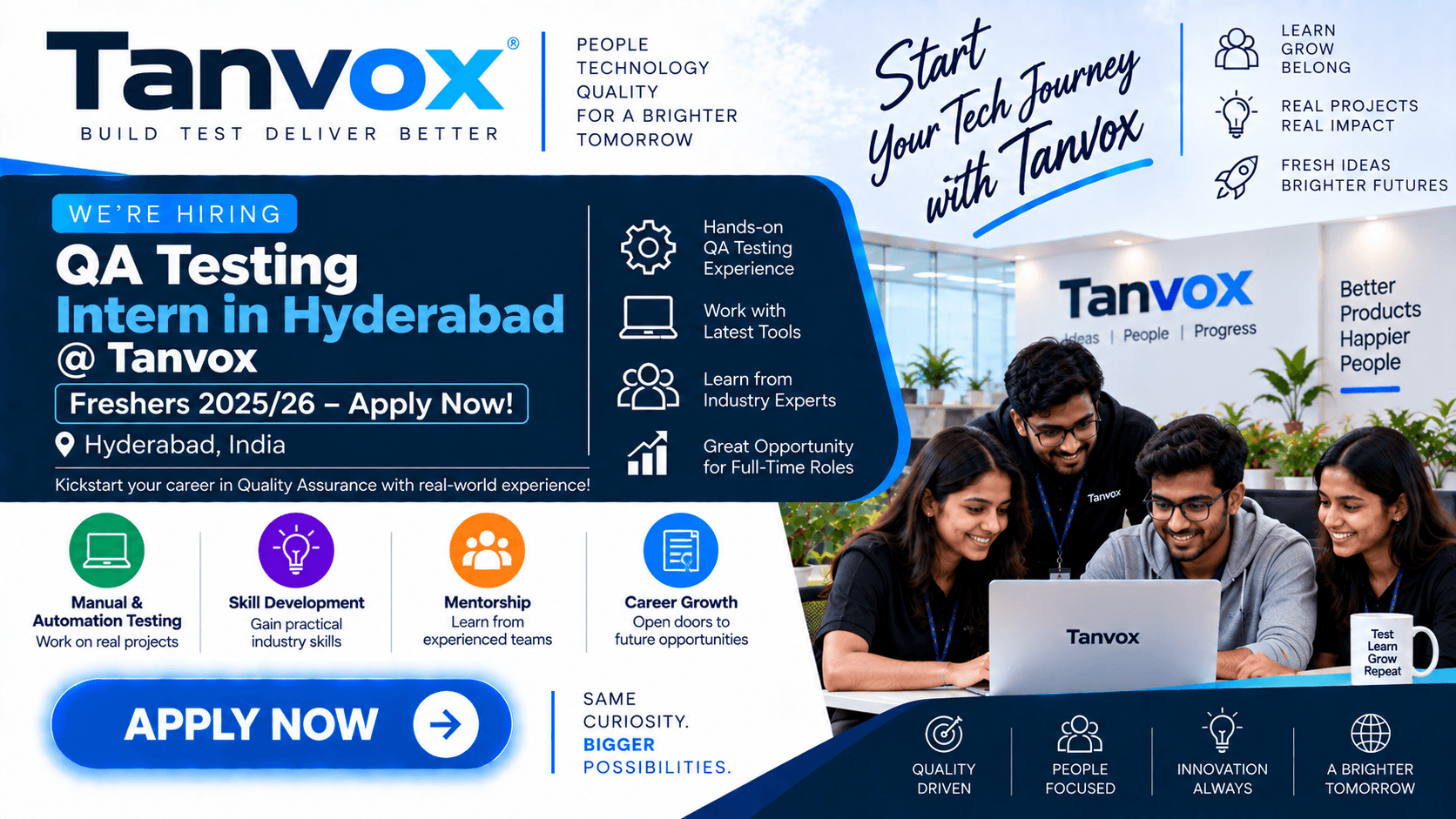 QA Testing Intern in Hyderabad @ Tanvox – Freshers 2025/26 Apply Now