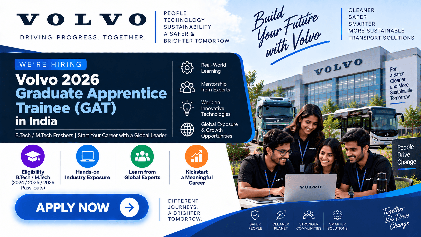 Volvo 2026 Graduate Apprentice Trainee in India – B.Tech/M.Tech Freshers